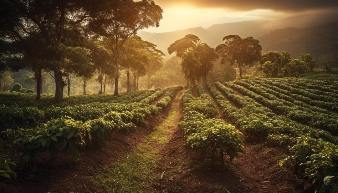 Organic coffee plantation with shade-grown trees